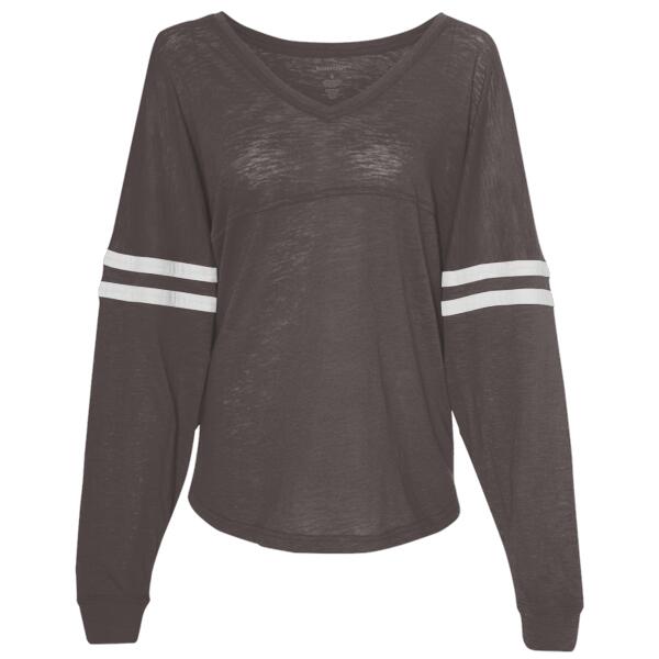 Women’s Slub Jersey Varsitee V-Neck Long Sleeve T-Shirt Thumbnail